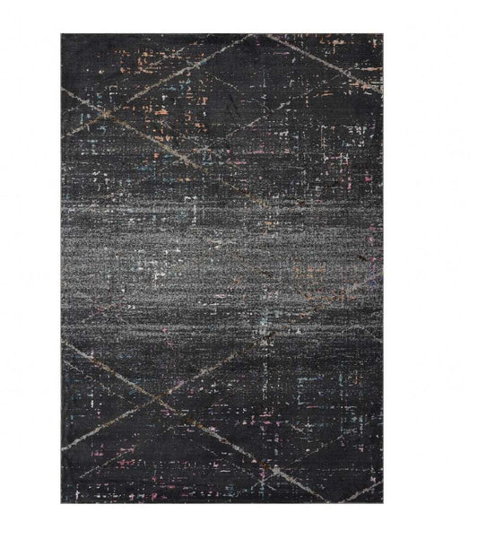 5' X 8' Distressed Black Abstract Area Rug - Homeroots - Flyclothing LLC