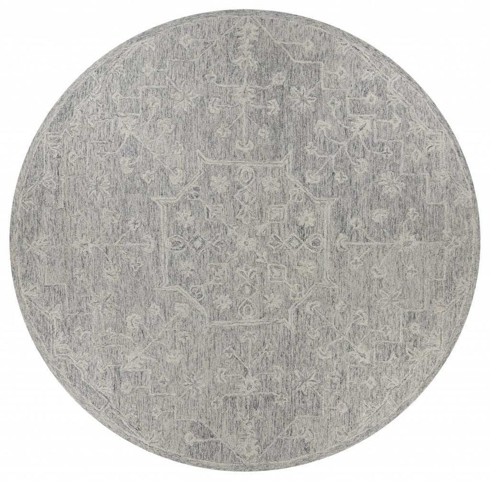 8’ Round Gray Floral Finesse Area Rug - Homeroots - Flyclothing LLC