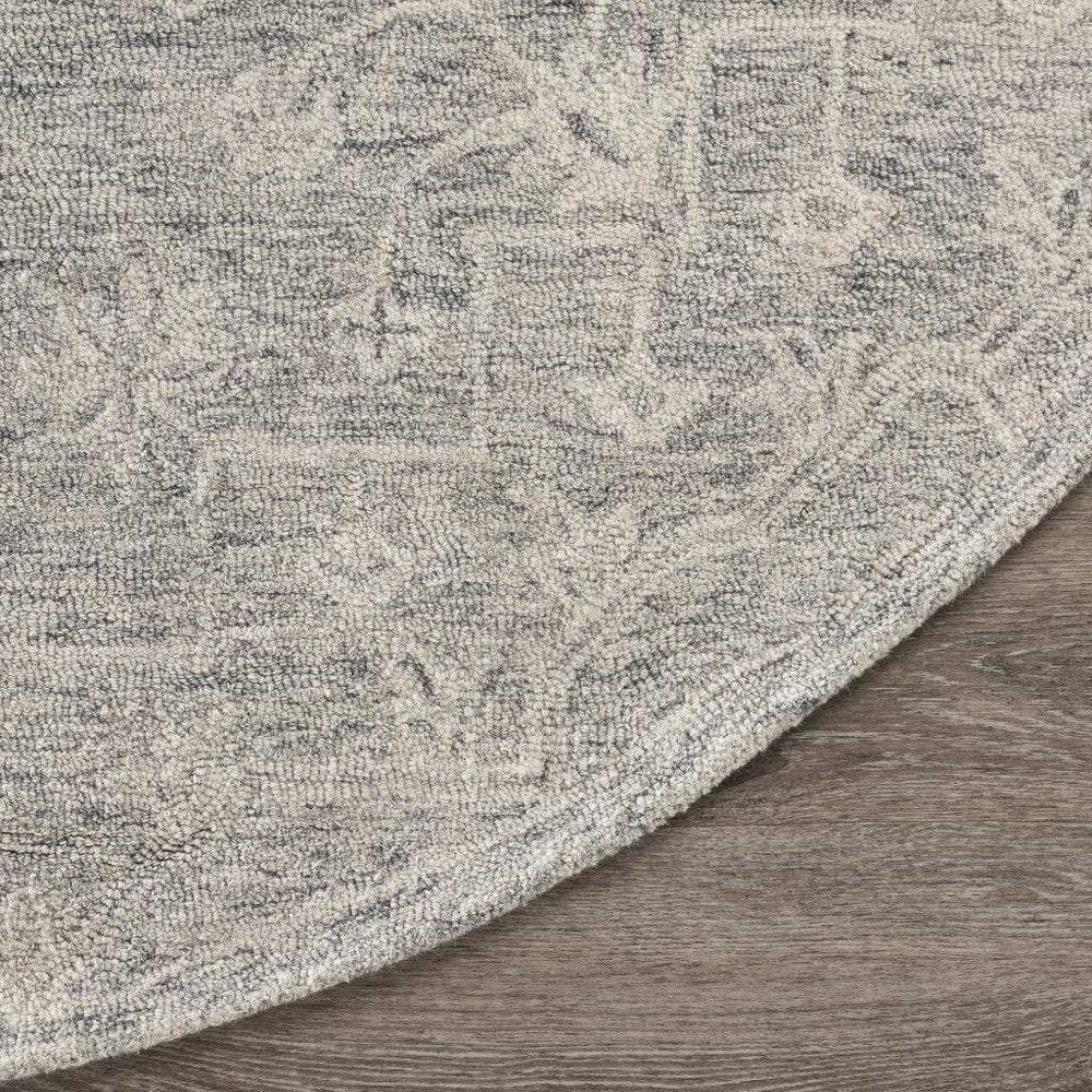 8’ Round Gray Floral Finesse Area Rug - Homeroots - Flyclothing LLC