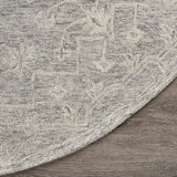 8’ Round Gray Floral Finesse Area Rug - Homeroots - Flyclothing LLC