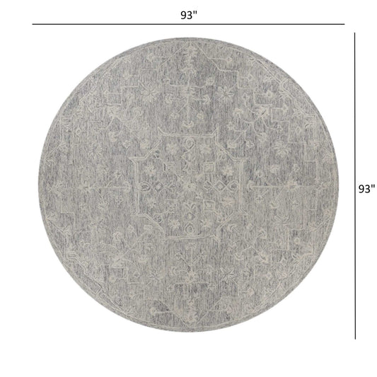 8’ Round Gray Floral Finesse Area Rug - Homeroots - Flyclothing LLC