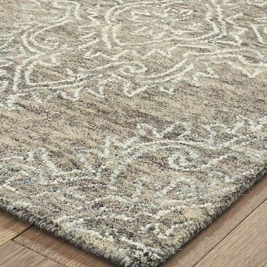 9' X 12' Khaki and White Damask Area Rug - Homeroots - Flyclothing LLC