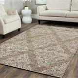 9' X 12' Khaki and White Damask Area Rug - Homeroots - Flyclothing LLC