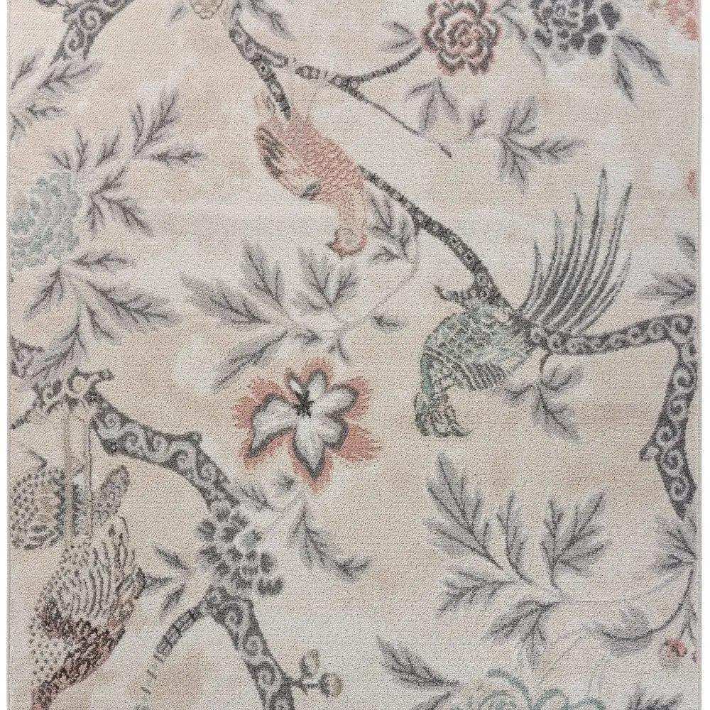 8' X 10' Soft Beige Birds and Trees Area Rug - Homeroots - Flyclothing LLC