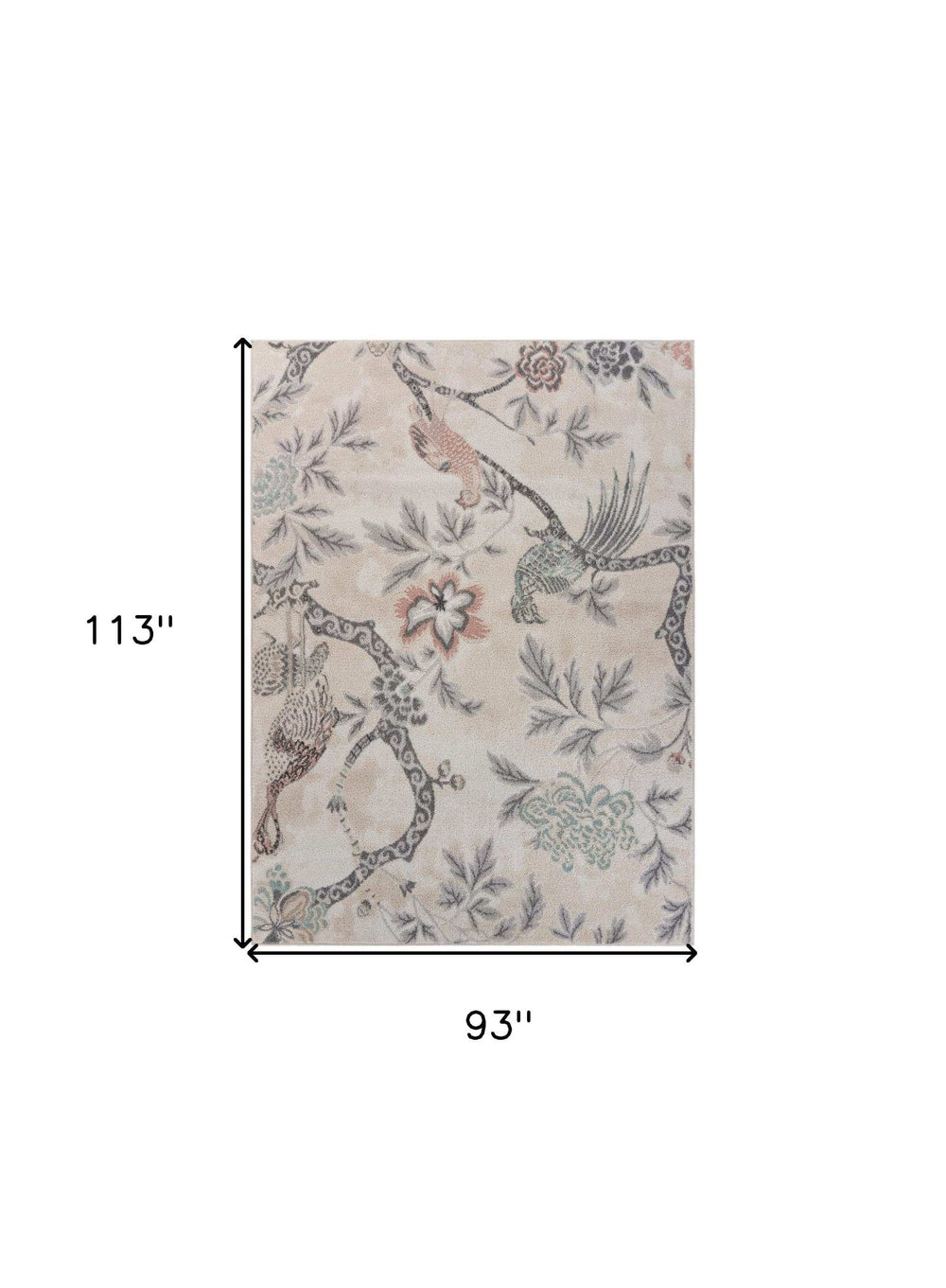 8' X 10' Soft Beige Birds and Trees Area Rug - Homeroots - Flyclothing LLC