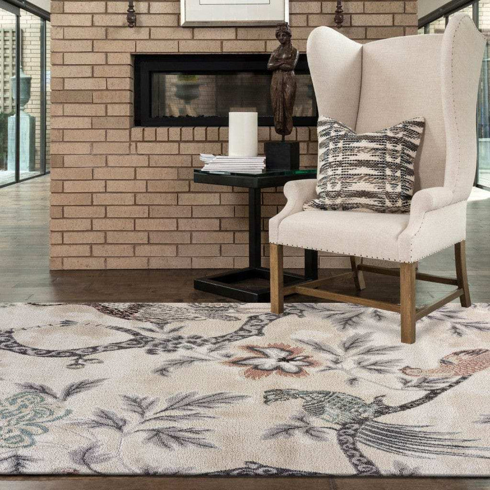 8' X 10' Soft Beige Birds and Trees Area Rug - Homeroots - Flyclothing LLC