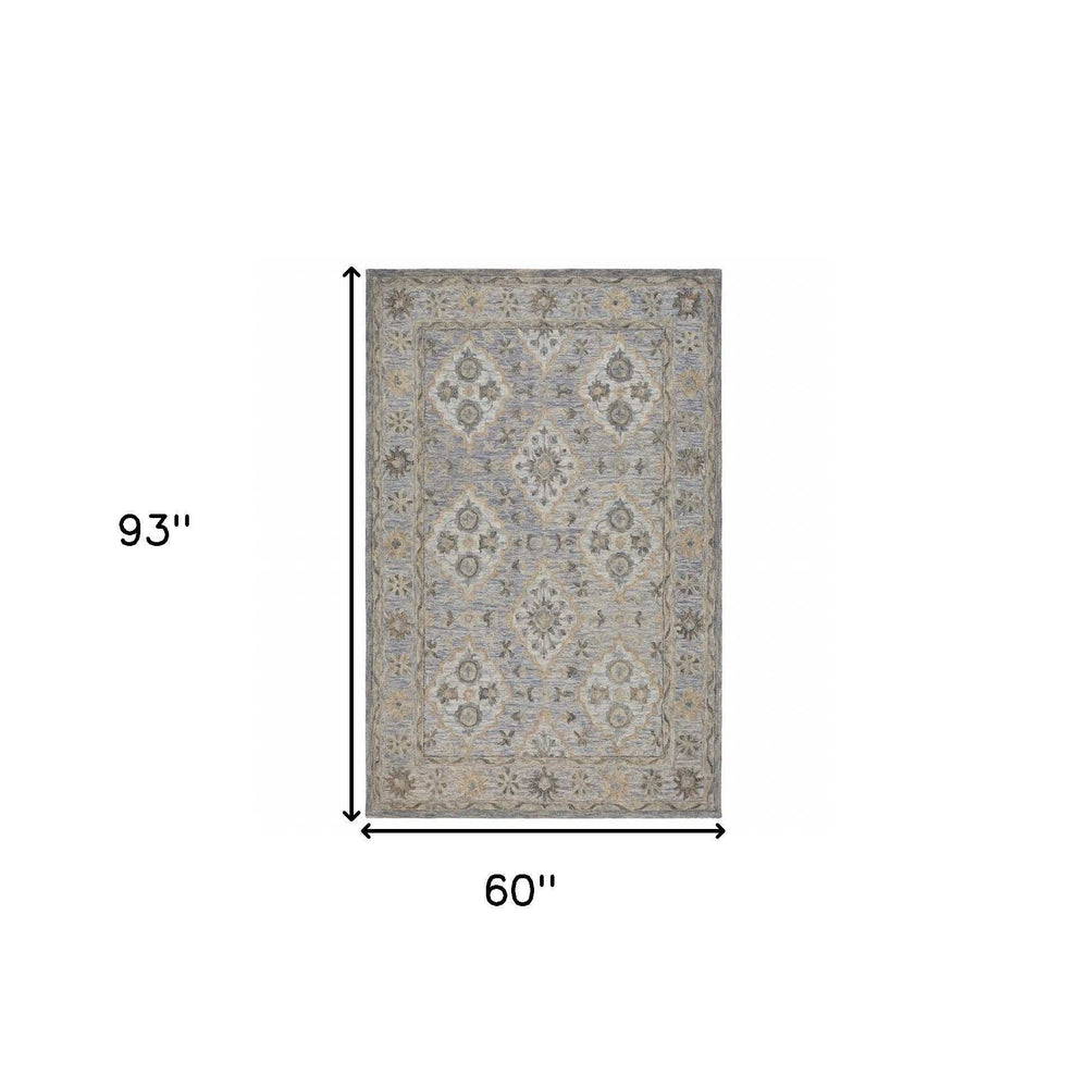 5' X 8' Blue and Tan Traditional Area Rug - Homeroots - Flyclothing LLC