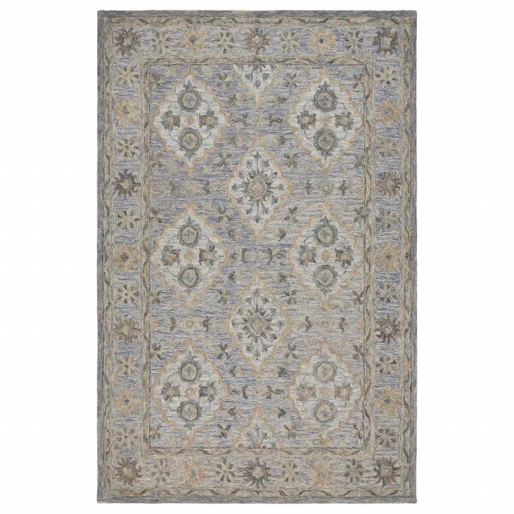 5' X 8' Blue and Tan Traditional Area Rug - Homeroots - Flyclothing LLC