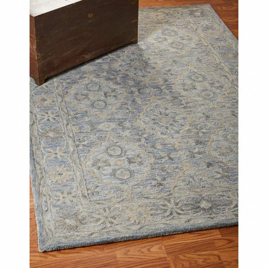 5' X 8' Blue and Tan Traditional Area Rug - Homeroots - Flyclothing LLC
