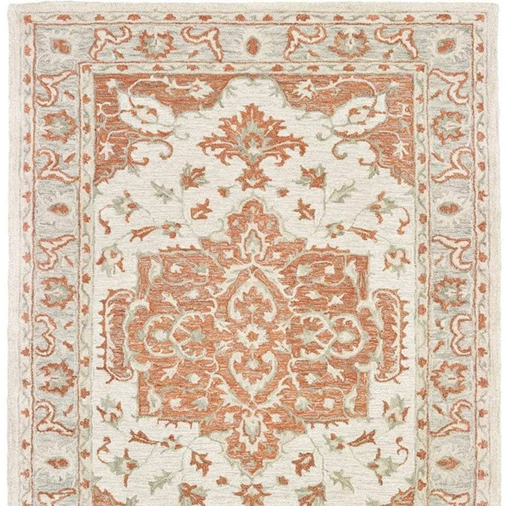 9' X 12' Orange and Ivory Medallion Area Rug - Homeroots - Flyclothing LLC