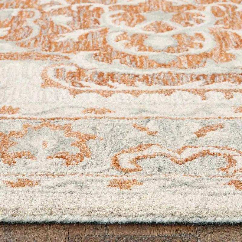 9' X 12' Orange and Ivory Medallion Area Rug - Homeroots - Flyclothing LLC