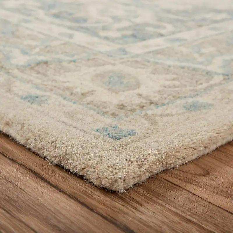 5' X 8' Turquoise and Cream Medallion Area Rug - Homeroots - Flyclothing LLC