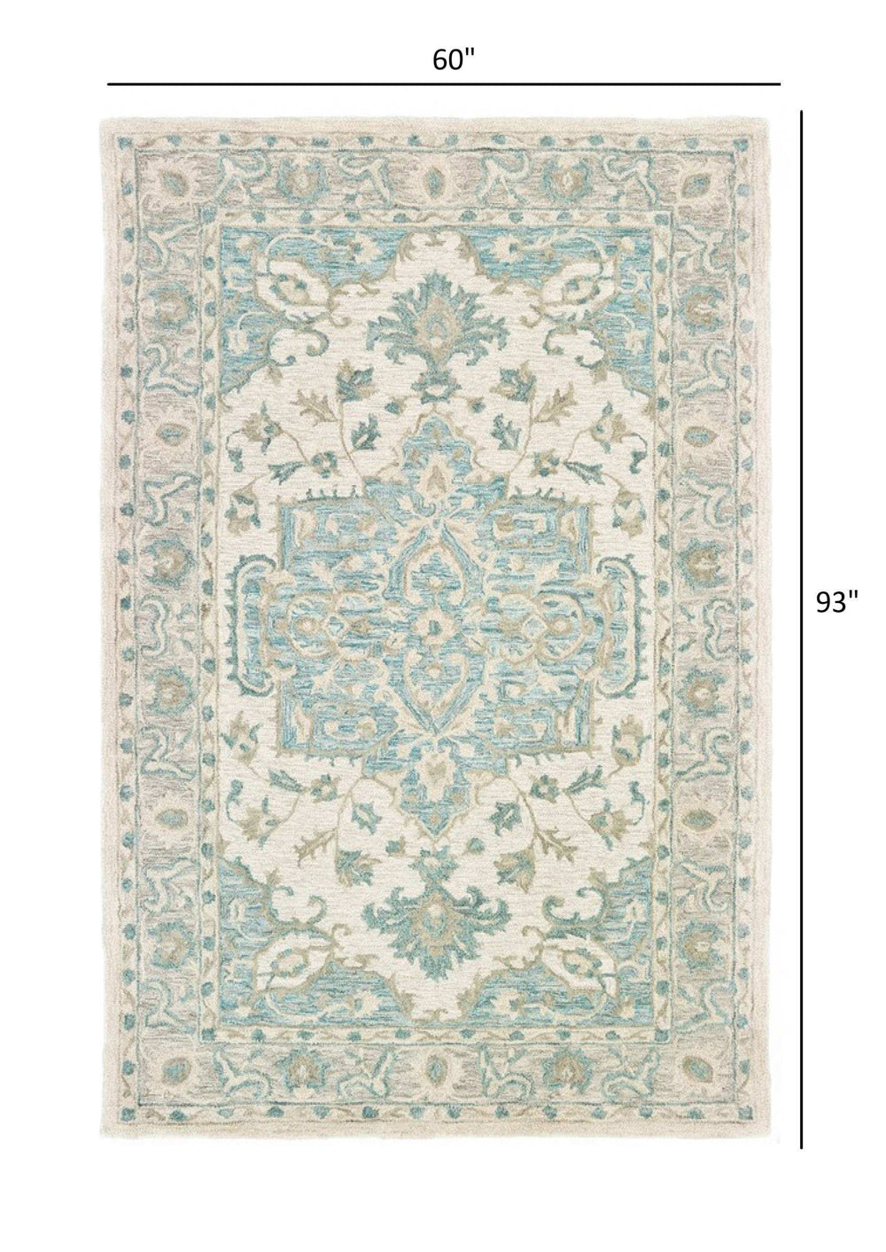 5' X 8' Turquoise and Cream Medallion Area Rug - Homeroots - Flyclothing LLC