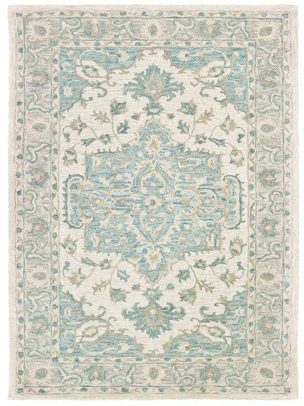 5' X 8' Turquoise and Cream Medallion Area Rug - Homeroots - Flyclothing LLC