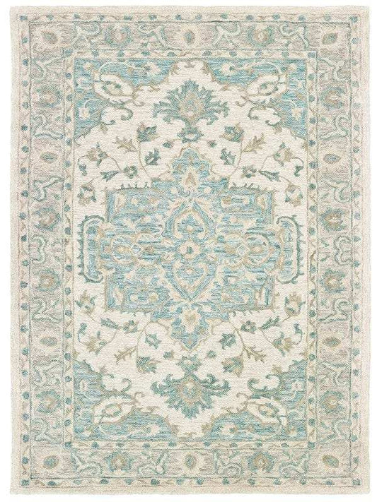 5' X 8' Turquoise and Cream Medallion Area Rug - Homeroots - Flyclothing LLC