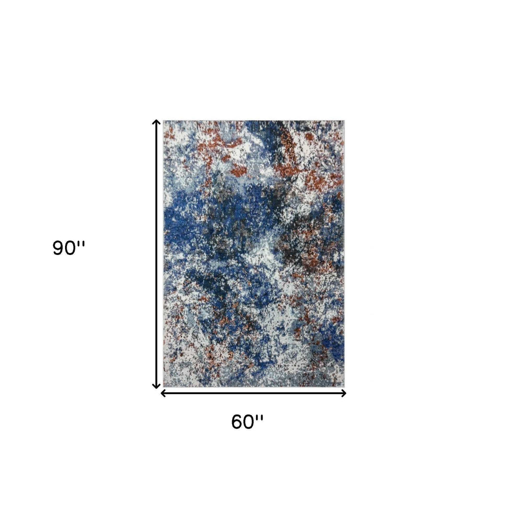 5' X 8' Blue and White Abstract Ocean Area Rug - Homeroots - Flyclothing LLC