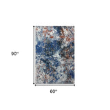 5' X 8' Blue and White Abstract Ocean Area Rug - Homeroots - Flyclothing LLC