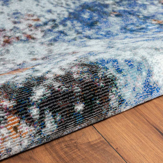 5' X 8' Blue and White Abstract Ocean Area Rug - Homeroots - Flyclothing LLC