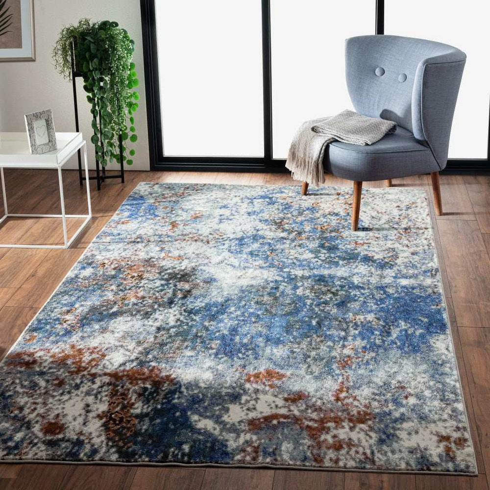 5' X 8' Blue and White Abstract Ocean Area Rug - Homeroots - Flyclothing LLC