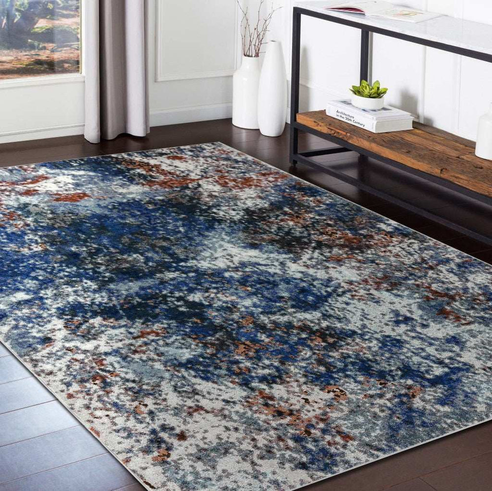 5' X 8' Blue and White Abstract Ocean Area Rug - Homeroots - Flyclothing LLC