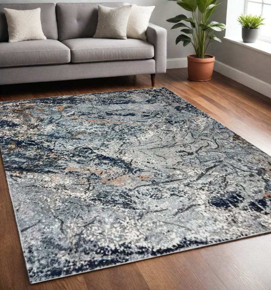 5' X 8' Navy and Gray Abstract Ice Area Rug - Homeroots - Flyclothing LLC