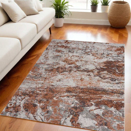 5' X 8' Brown and White Abstract Earth Area Rug - Homeroots - Flyclothing LLC