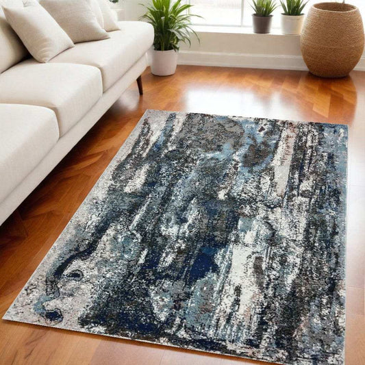 5' X 8' Shades of Blue and Gray Abstract Marble Area Rug - Homeroots - Flyclothing LLC