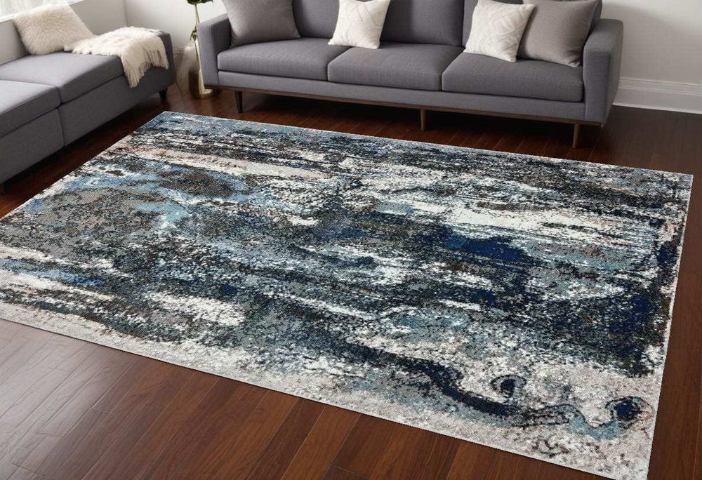 8' X 10' Shades of Blue and Gray Abstract Marble Area Rug - Homeroots - Flyclothing LLC