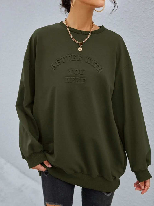 Stereoscopic Letter Round Neck Long Sleeve Sweatshirt - Trendsi - Flyclothing LLC