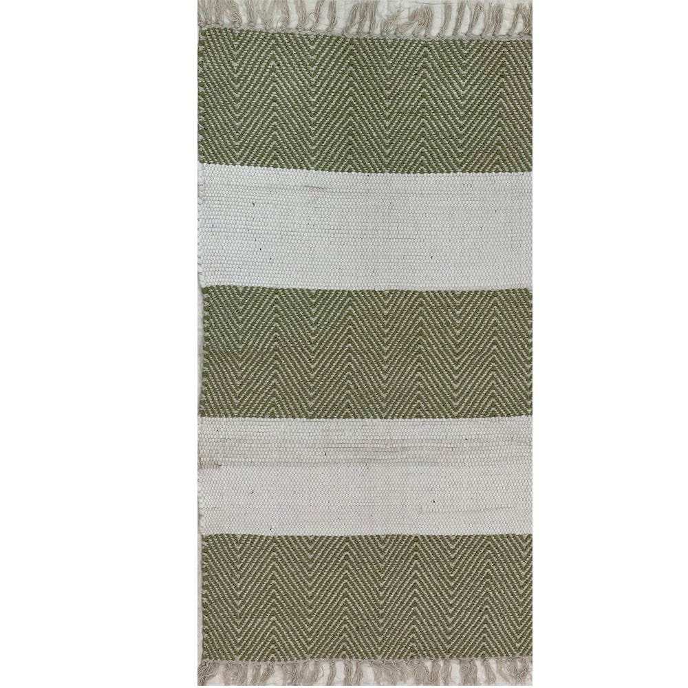 2' X 4' Green and White Hand Woven Area Rug - Homeroots - Flyclothing LLC