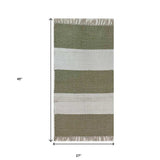 2' X 4' Green and White Hand Woven Area Rug - Homeroots - Flyclothing LLC