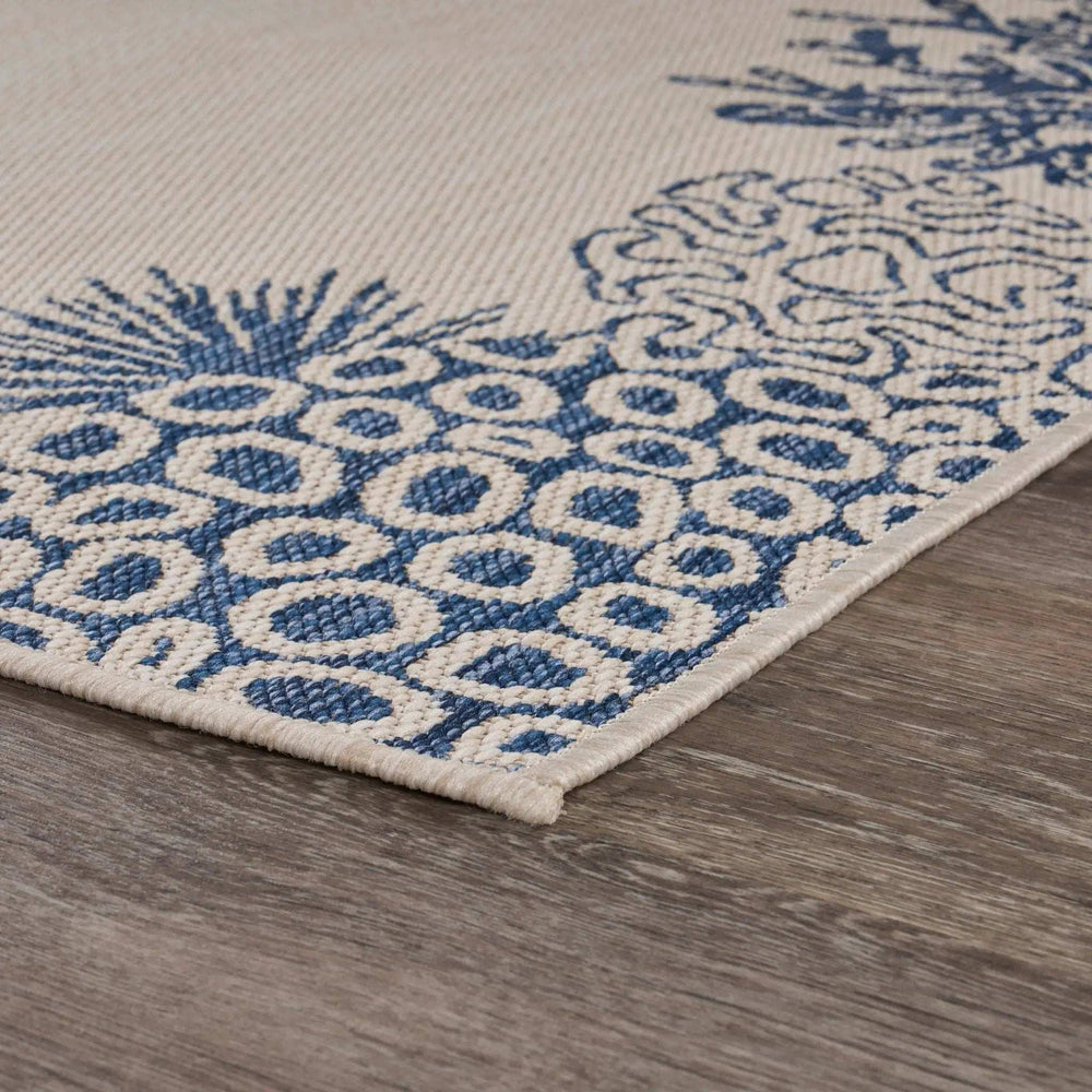 5' X 7' Beige and Blue Coral Stain Resistant Indoor Outdoor Area Rug - Homeroots - Flyclothing LLC