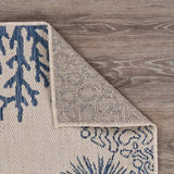5' X 7' Beige and Blue Coral Stain Resistant Indoor Outdoor Area Rug - Homeroots - Flyclothing LLC