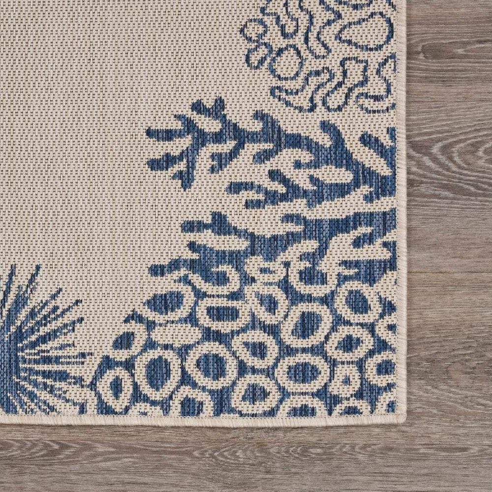 5' X 7' Beige and Blue Coral Stain Resistant Indoor Outdoor Area Rug - Homeroots - Flyclothing LLC