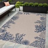 5' X 7' Beige and Blue Coral Stain Resistant Indoor Outdoor Area Rug - Homeroots - Flyclothing LLC