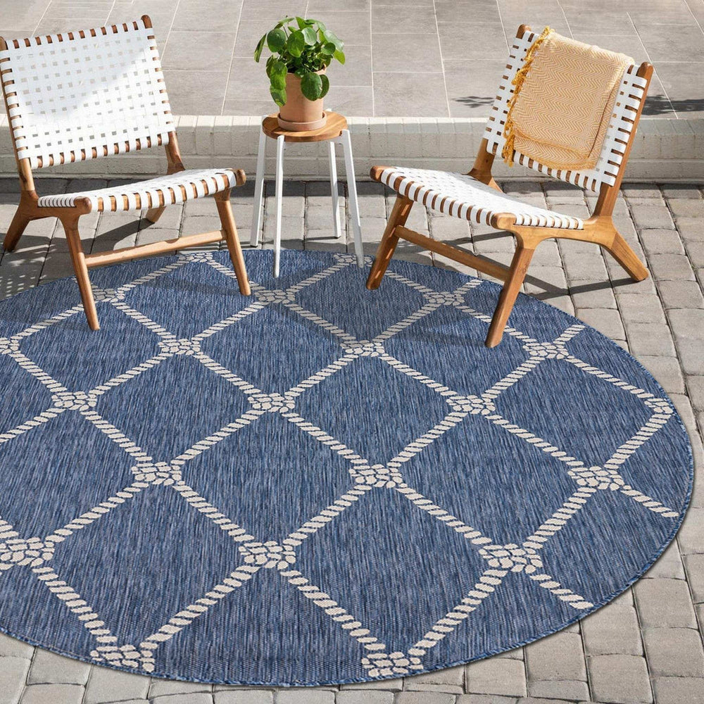 8' Round Blue And Gray Round Indoor Outdoor Area Rug - Homeroots - Flyclothing LLC