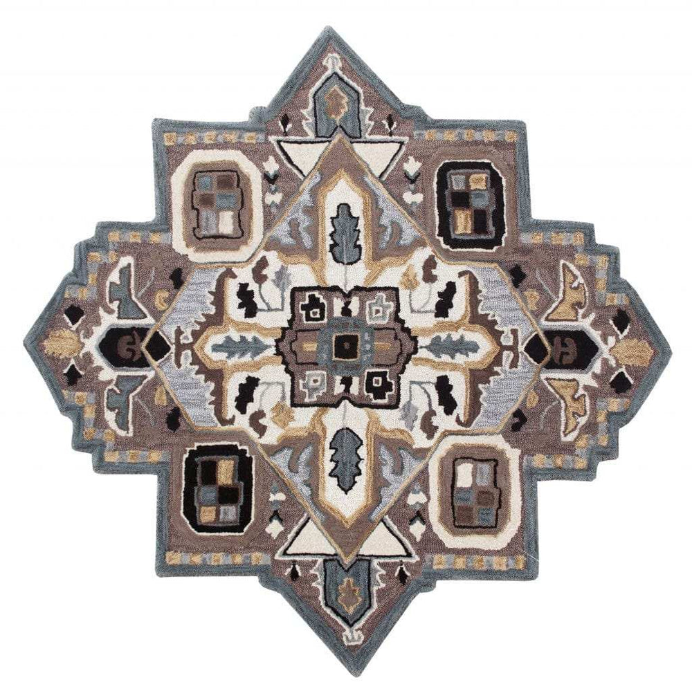5’ Gray and Beige Medallion Area Rug - Homeroots - Flyclothing LLC
