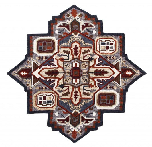 5’ Maroon and Gray Medallion Area Rug - Homeroots - Flyclothing LLC