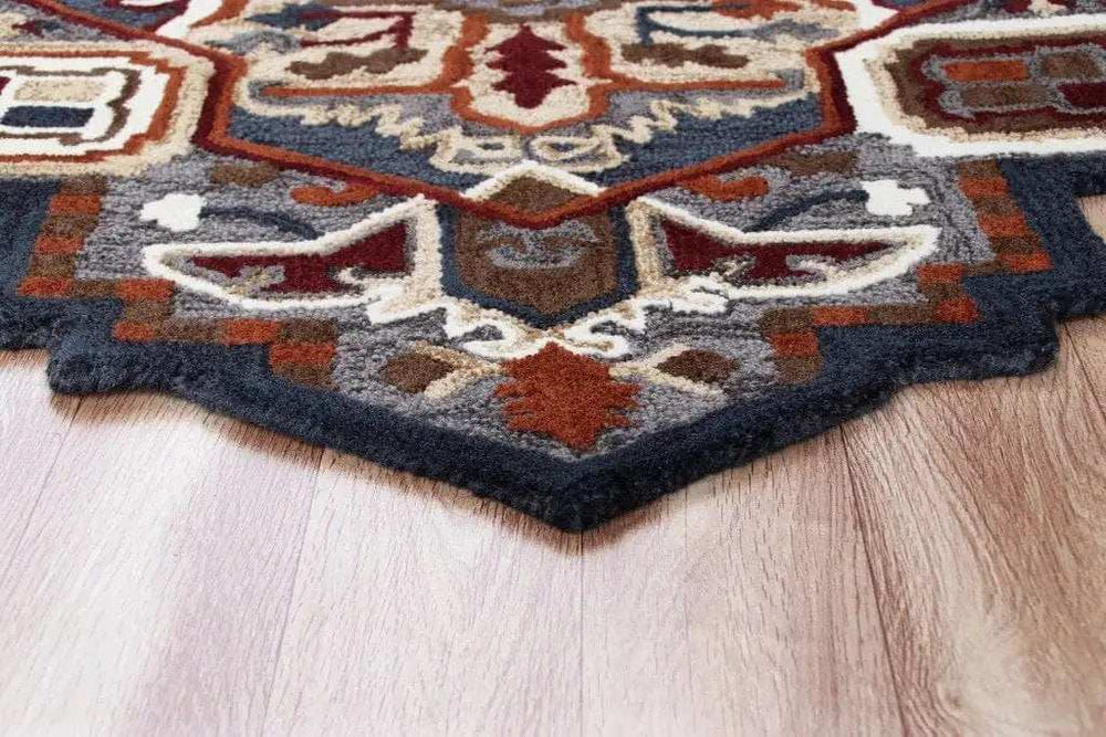 7' Maroon and Gray Medallion Area Rug - Homeroots - Flyclothing LLC