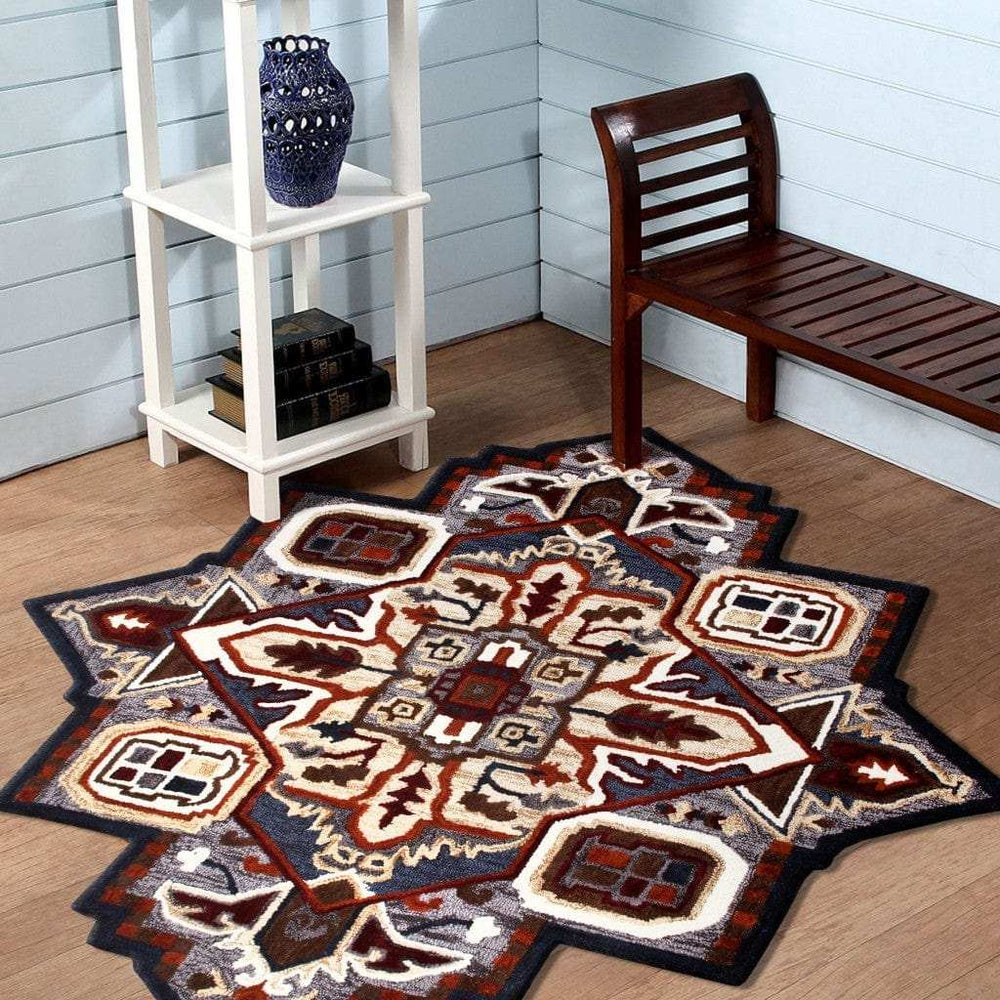 7' Maroon and Gray Medallion Area Rug - Homeroots - Flyclothing LLC