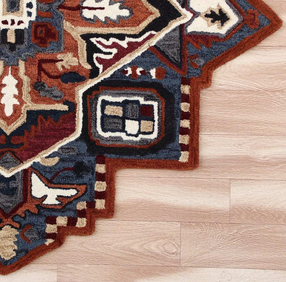 5’ Maroon and Blue Medallion Area Rug - Homeroots - Flyclothing LLC