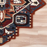 5’ Maroon and Blue Medallion Area Rug - Homeroots - Flyclothing LLC