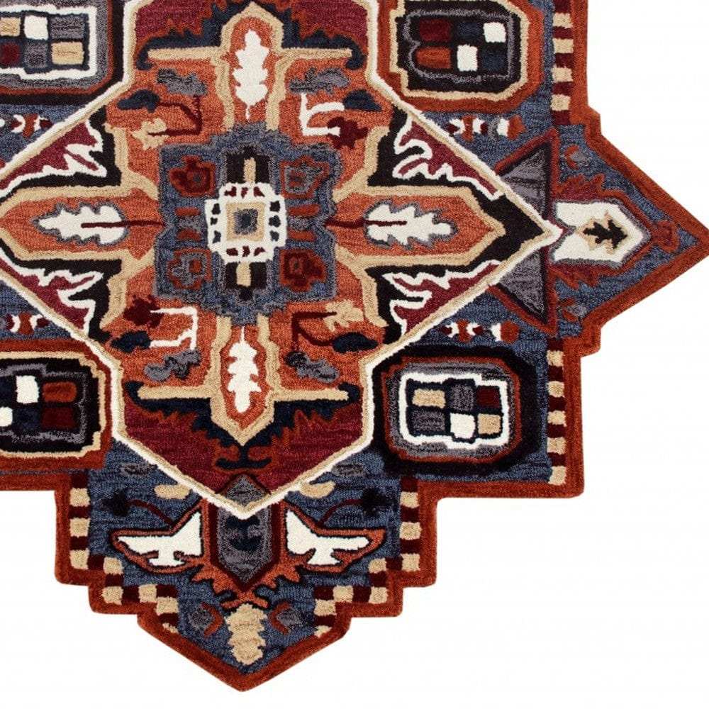 7' Maroon and Blue Medallion Area Rug - Homeroots - Flyclothing LLC