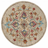 4' Round Beige Floral Medallion Area Rug - Homeroots - Flyclothing LLC