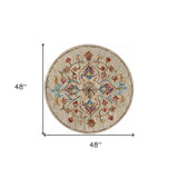 4' Round Beige Floral Medallion Area Rug - Homeroots - Flyclothing LLC