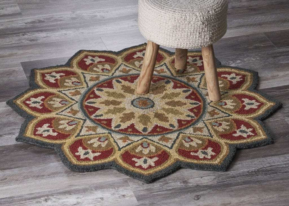 4' Round Red Decorative Petaled Edge Area Rug - Homeroots - Flyclothing LLC
