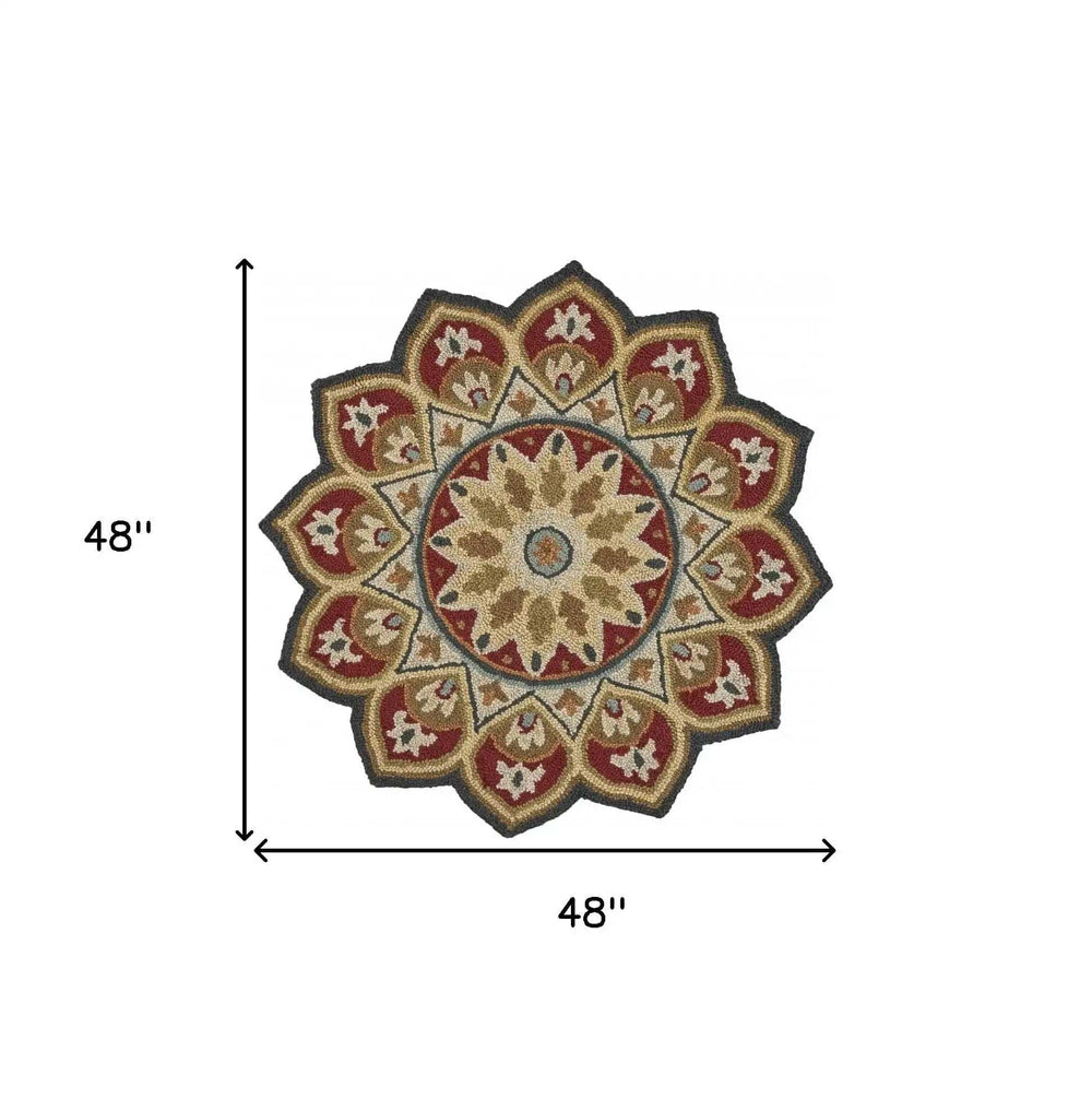 4' Round Red Decorative Petaled Edge Area Rug - Homeroots - Flyclothing LLC