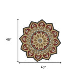 4' Round Red Decorative Petaled Edge Area Rug - Homeroots - Flyclothing LLC