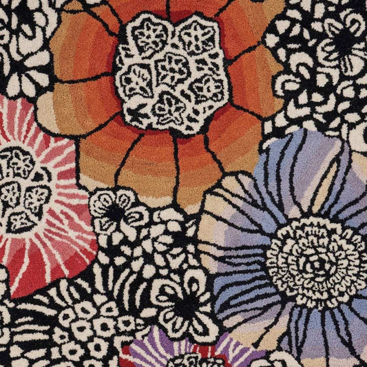 6' Round Red and Black Floral Blossom Area Rug - Homeroots - Flyclothing LLC