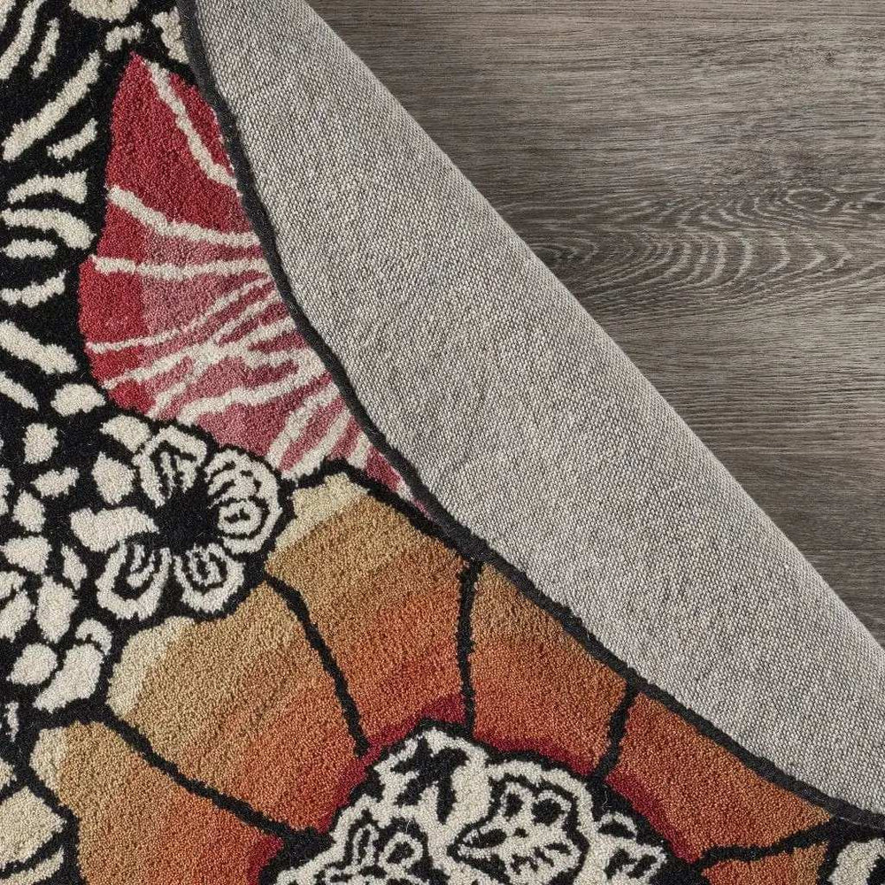 6' Round Red and Black Floral Blossom Area Rug - Homeroots - Flyclothing LLC